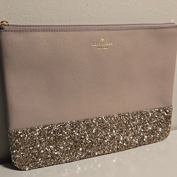 Kate Spade Gold Bottom Glitter and Tan Clutch, NWOT - Picture 2 of 6